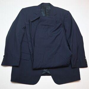 Vtg Y2K Tallia 42S 34x30 Navy Blue 100% Wool Striped Mens Jacket Pants Suit